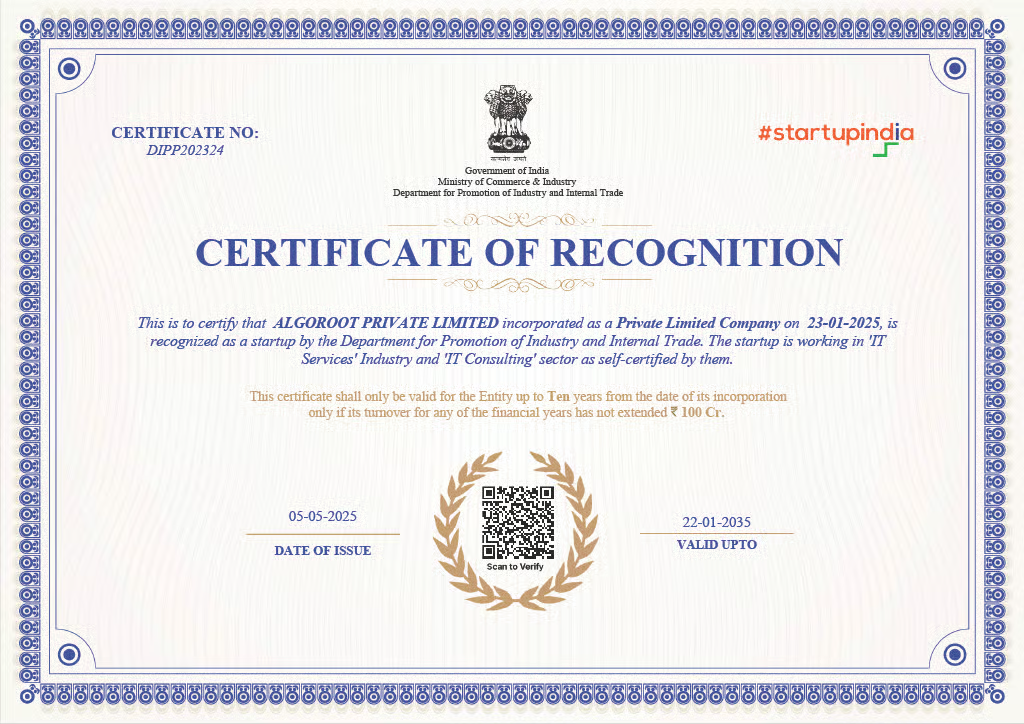 Recognized by Startup India