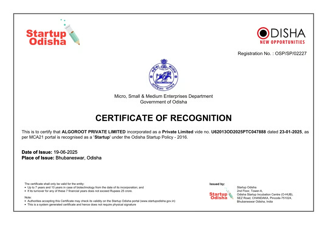 Recognized by Startup Odisha